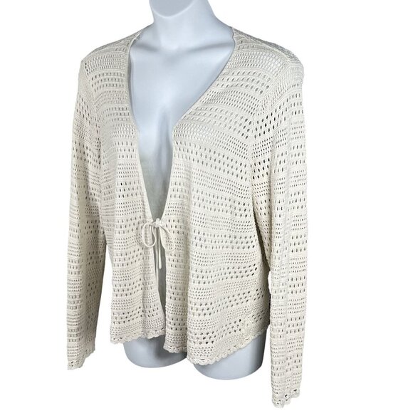 Torrid Womens 3X Crochet Knit Bone Cardigan Tie Front 100% Cotton Cottagecore - Picture 2 of 15